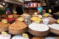 Selection of spices on a traditional market in Amman, Jordan. Royalty Free Stock Photo