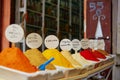 Selection of spices on a traditional Moroccan market in Marrakech, Morocco Royalty Free Stock Photo