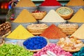 Selection of spices on a traditional Moroccan market in Marrakech, Morocco Royalty Free Stock Photo