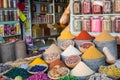 Selection of spices on a traditional Moroccan market souk in M