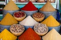 Selection of spices on a traditional Moroccan market souk in Marrakech, Morocco Royalty Free Stock Photo