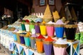 Selection of spices on a traditional Moroccan market souk in Marrakech, Morocco Royalty Free Stock Photo