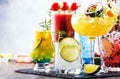 Selection of summer alcoholic cocktails, popular bright refreshing alcohol drinks and beverages Royalty Free Stock Photo