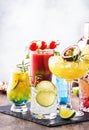 Selection of summer alcoholic cocktails, popular bright refreshing alcohol drinks and beverages Royalty Free Stock Photo