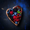 Selection of summer berries in heart shape bowl, food background Royalty Free Stock Photo