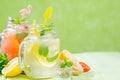 Selection of summer lemonades in glass jars Royalty Free Stock Photo