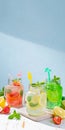 Selection of summer lemonades in glass jars Royalty Free Stock Photo