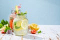 Selection of summer lemonades in glass jars Royalty Free Stock Photo