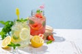 Selection of summer lemonades in glass jars Royalty Free Stock Photo