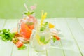 Selection of summer lemonades in glass jars Royalty Free Stock Photo