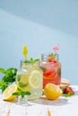 Selection of summer lemonades in glass jars Royalty Free Stock Photo