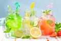 Selection of summer lemonades in glass jars Royalty Free Stock Photo