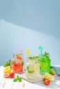 Selection of summer lemonades in glass jars Royalty Free Stock Photo
