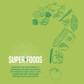 Selection of superfoods products, berries, green in vector