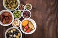 Selection of tapas in ceramic bowls Royalty Free Stock Photo