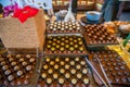 Selection of tasty sweet chocolate balls on the table in the buffet