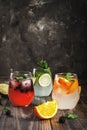 Selection of three kinds of gin tonic