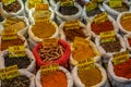 Selection of traditional spices on a market Royalty Free Stock Photo