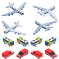 Selection of transport isometric cars and airplanes