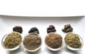 A selection of various natural henna & x28;Lawsonia inermis& x29; hair color dyes wet mixture on white