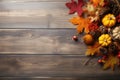 Selection of various pumpkins on wooden table background. Autumn vegetables and seasonal decorations Royalty Free Stock Photo