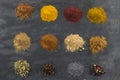 Selection of various spice on slate background Royalty Free Stock Photo