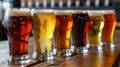 A selection of various types of beer in glasses, highlighting the different colors and styles for National Beer Day Royalty Free Stock Photo