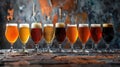 A selection of various types of beer in glasses, highlighting the different colors and styles for National Beer Day Royalty Free Stock Photo