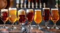 A selection of various types of beer in glasses, highlighting the different colors and styles for National Beer Day Royalty Free Stock Photo