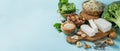 Selection of vegetarian protein sources - healthy diet concent