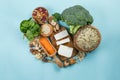 Selection of vegetarian protein sources - healthy diet concent