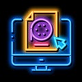 selection of video document on computer neon glow icon illustration