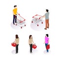 A selection on a white background people shopping in a supermarket Royalty Free Stock Photo