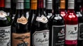 Selection of Wine Bottles on Dark Background Ã¢â¬\' Premium Drinks for Restaurant, Bar, or Retail Display Royalty Free Stock Photo