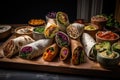 a selection of wraps, filled with fresh and flavorful ingredients