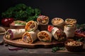 a selection of wraps, filled with fresh and flavorful ingredients