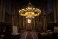 Selective blur on the altar and the gold chandelier in the interior of Saint Nicholas Church, or Crkva Svetog Nikole