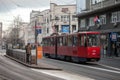 Selective blur on belgrade tram, a tatra KT4, waiting for departure in front of pravni fakultet.