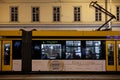 Selective blur on a budapest tram, modern, on line 4, at night Royalty Free Stock Photo