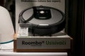 Selective blur on iRobot logo in front of a roomba vacuum cleaer for sale in Belgrade, Roomba is a robot vacuum cleaner developed