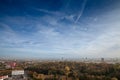 Selective blur on a panorama of Cologne, an aerial view, in the morning, with a focus on suburbs and koln neustadt. Cologne is the Royalty Free Stock Photo