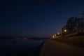 Selective blur a panorama of the riverbanks of the river Dabube on Zemunski Kej, in Zemun, a suburb of Belgrade, Serbia, at night