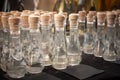 Selective blur on rakija on display in typical serbian rakija glasses, cokanji. Rakija is a traditional brandy from Serbia and the