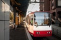 Selective blur on a tram of the U-Bahn of Dortmund on Aplerbeck station. Dortmund U-Bahn, or Dortmund Stadtbahn, is the urban tram Royalty Free Stock Photo