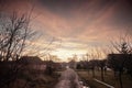 Selective blur on a Typical countryside road in the village of Alibunar, a serbian village of the Banat region of Vojvodina,