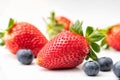 Selective closeup shot of ripe strawberries and blueberries Royalty Free Stock Photo