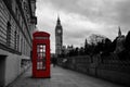 Selective color red telephone box in London Royalty Free Stock Photo