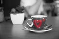 Selective colour photo of coffee cup,concept lovely. Royalty Free Stock Photo