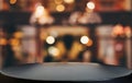 Selective Empty wooden table in front of abstract blurred festive light background with light spots and bokeh for product montage Royalty Free Stock Photo