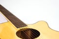 Selective focus, focus acoustic guitar strings with copy space. Entertainment and music concept. Royalty Free Stock Photo